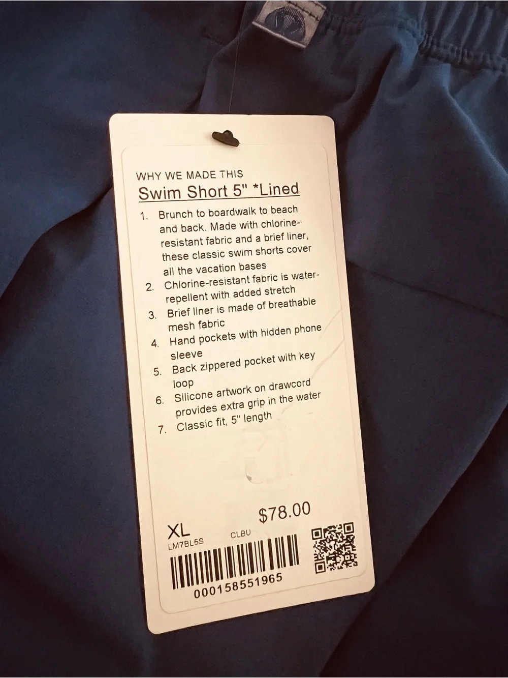 NWT lululemon Swim Short 5” Lined XL Clubhouse Blue